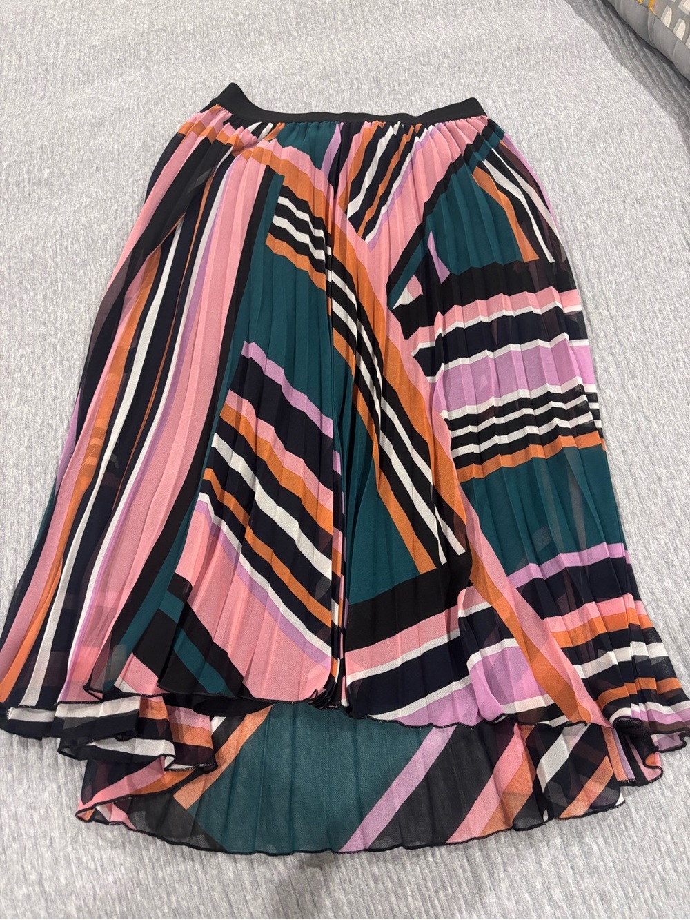 ba&sh Pleated High-Low Stripe Skirt in Pink, Teal & Black